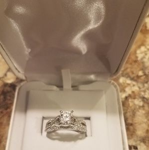 Gabriel & Co. 14k white gold engagement ring set